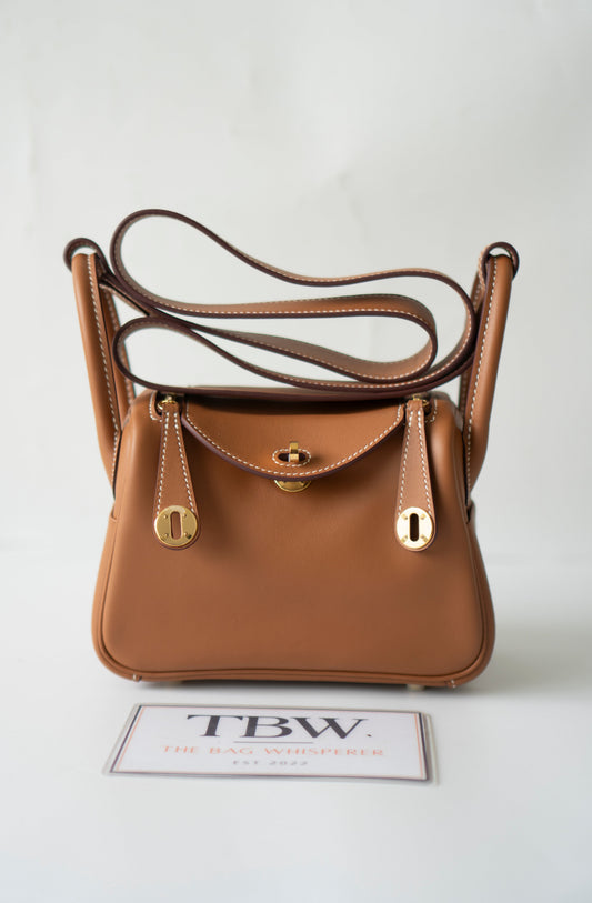 Mini Lindy in Gold Swift Leather with Gold Hardware