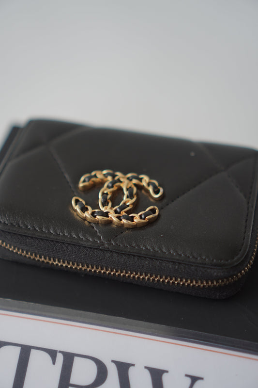 19 Card Holder – Black Lambskin with Gold Hardware