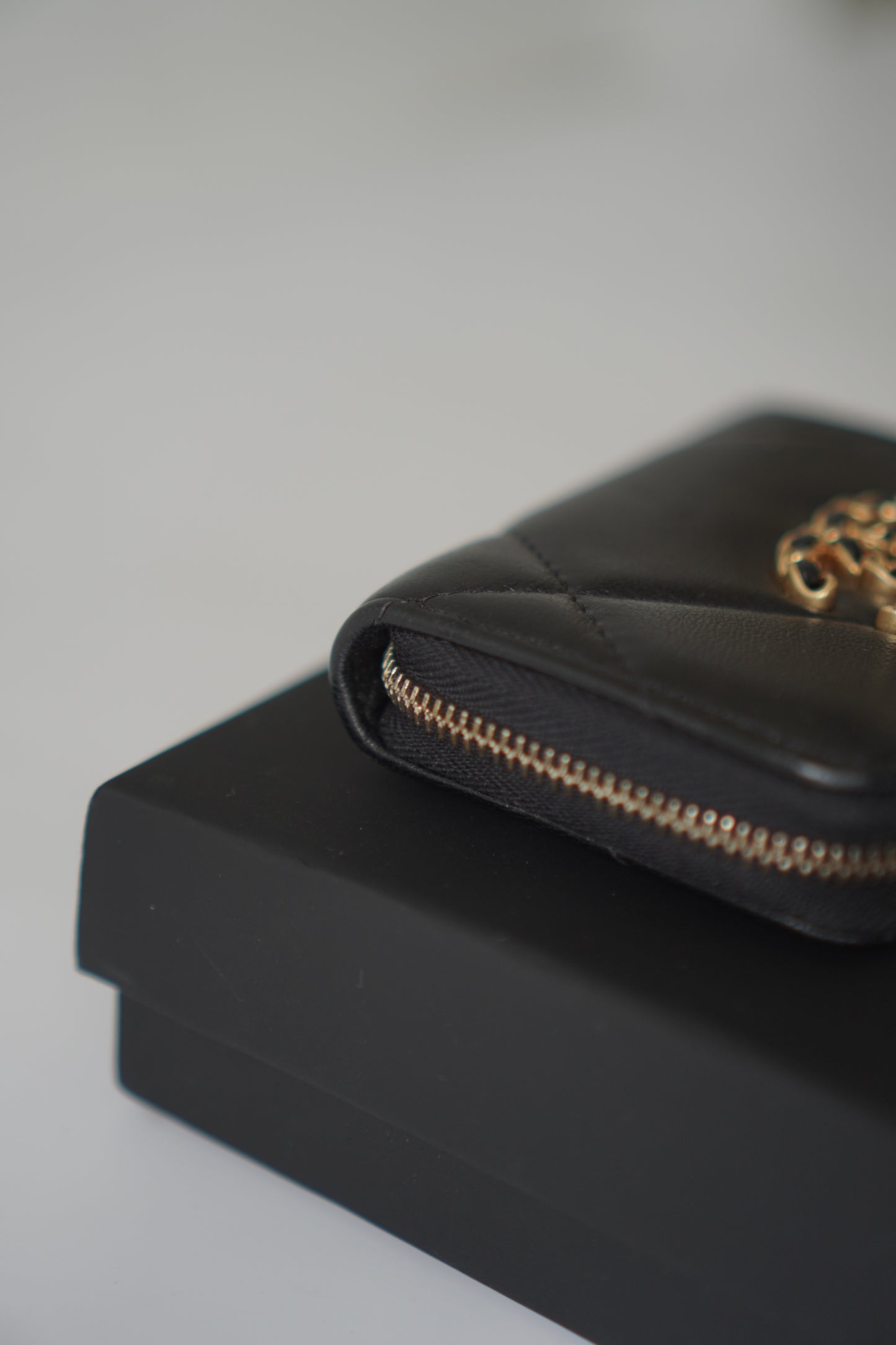19 Card Holder – Black Lambskin with Gold Hardware