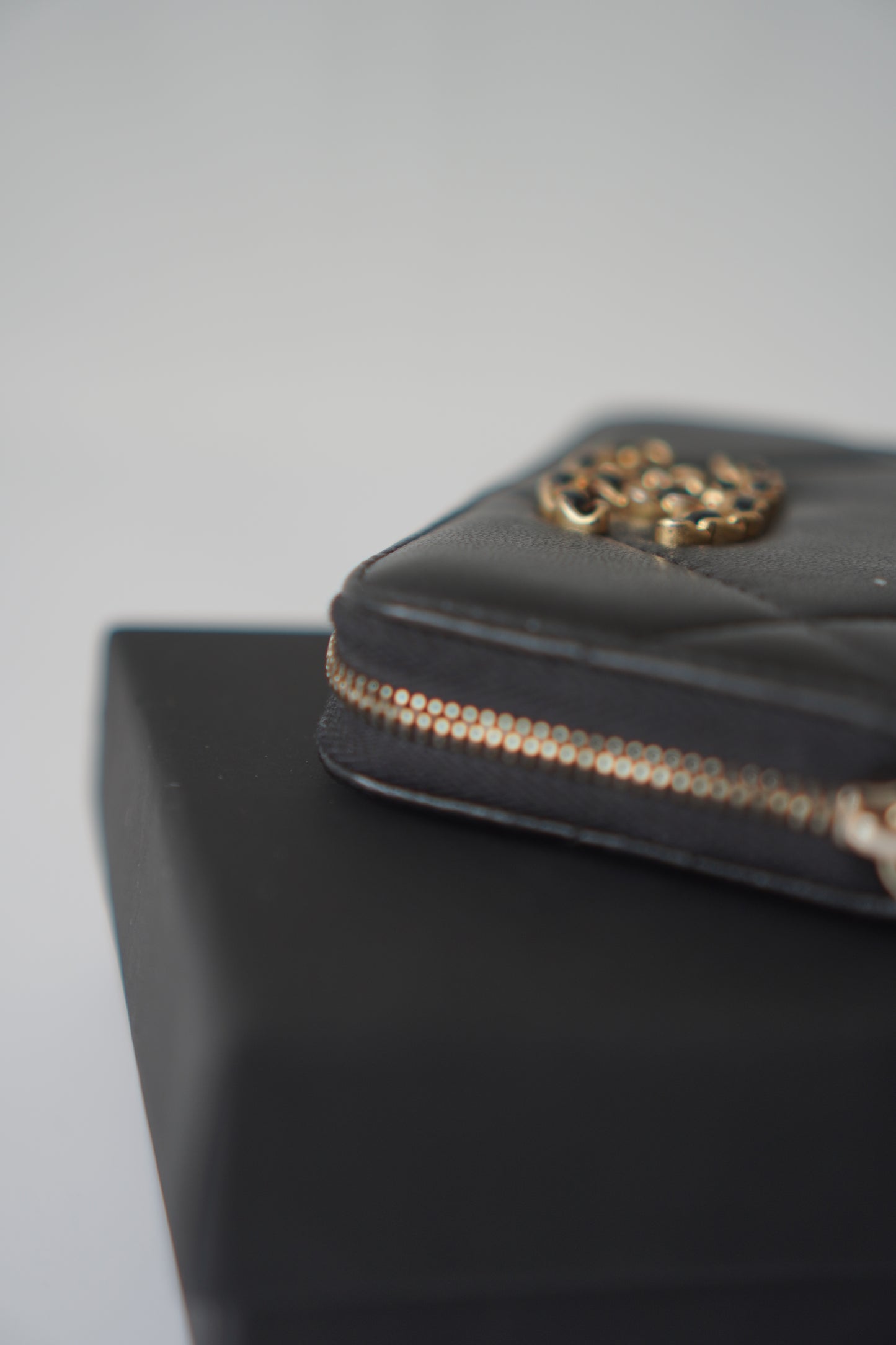 19 Card Holder – Black Lambskin with Gold Hardware