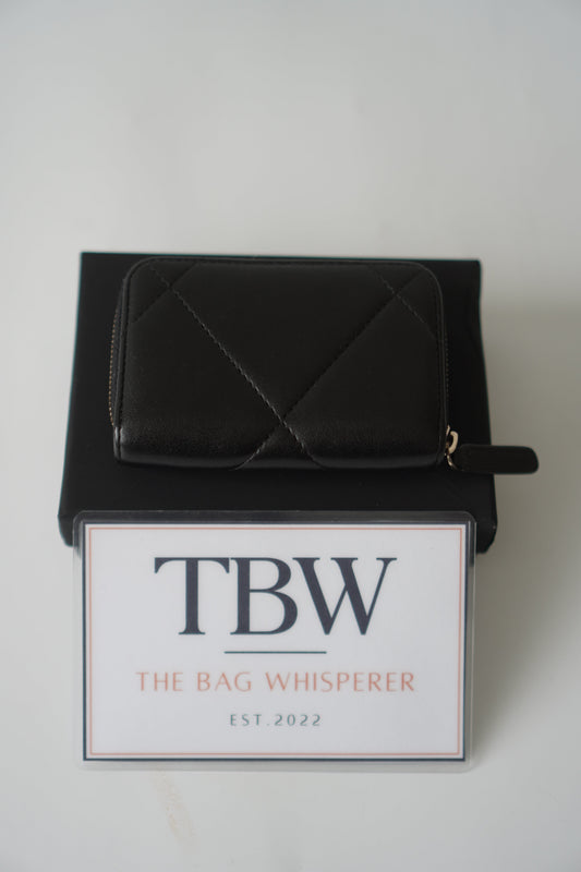 19 Card Holder – Black Lambskin with Gold Hardware