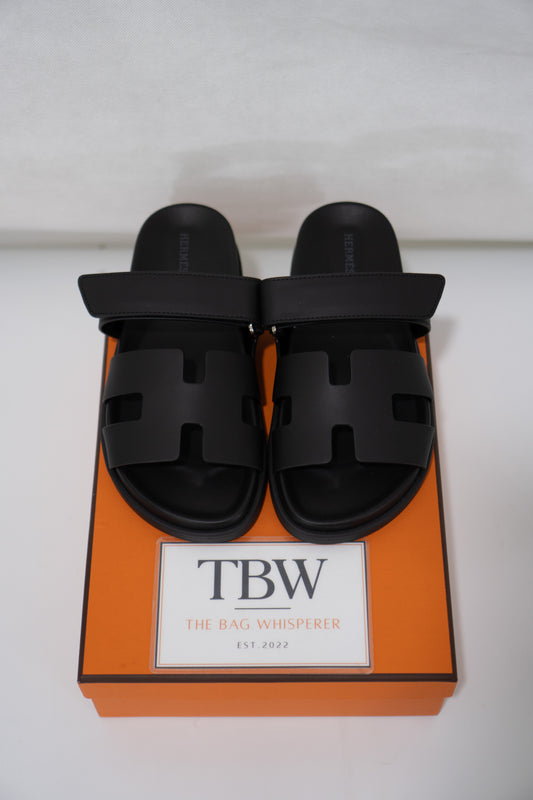 Chypre Sandal – Black Calfskin Leather with Black Molded Sole