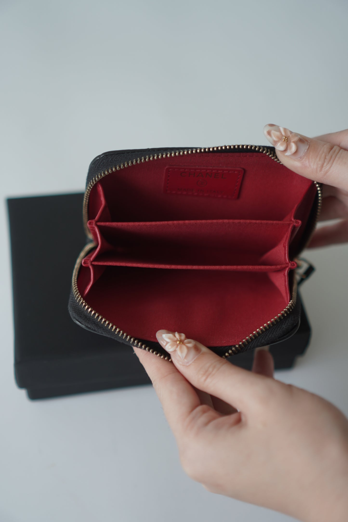19 Card Holder – Black Lambskin with Gold Hardware