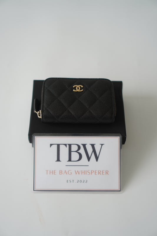 Classic Card Holder – Black Caviar Leather with Gold Hardware