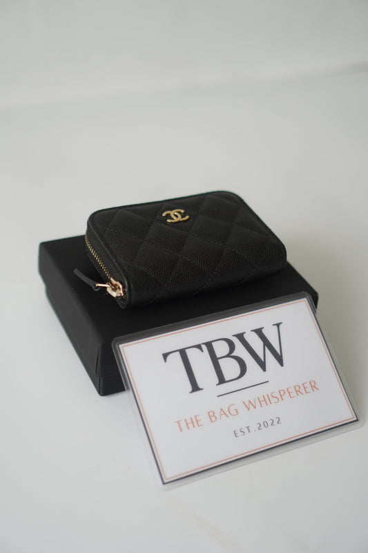 Classic Card Holder – Black Caviar Leather with Gold Hardware