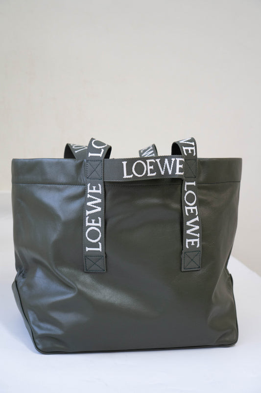 Fold Shopper Tote in Green Paper Calfskin