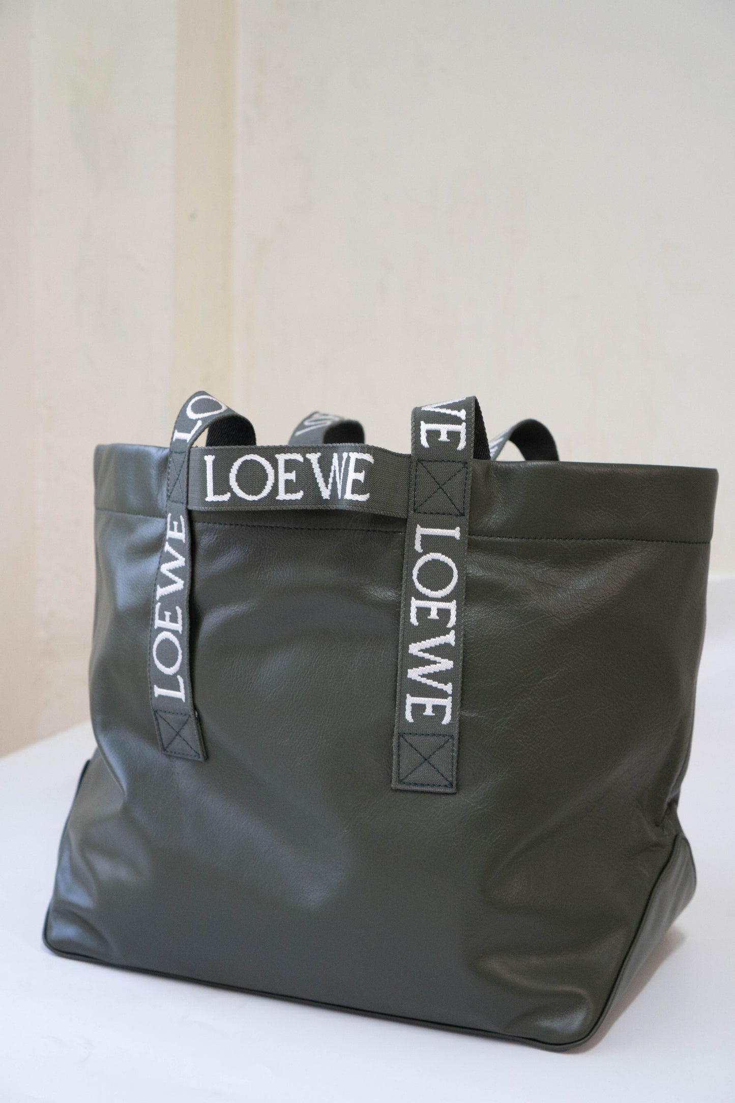 Fold Shopper Tote in Green Paper Calfskin