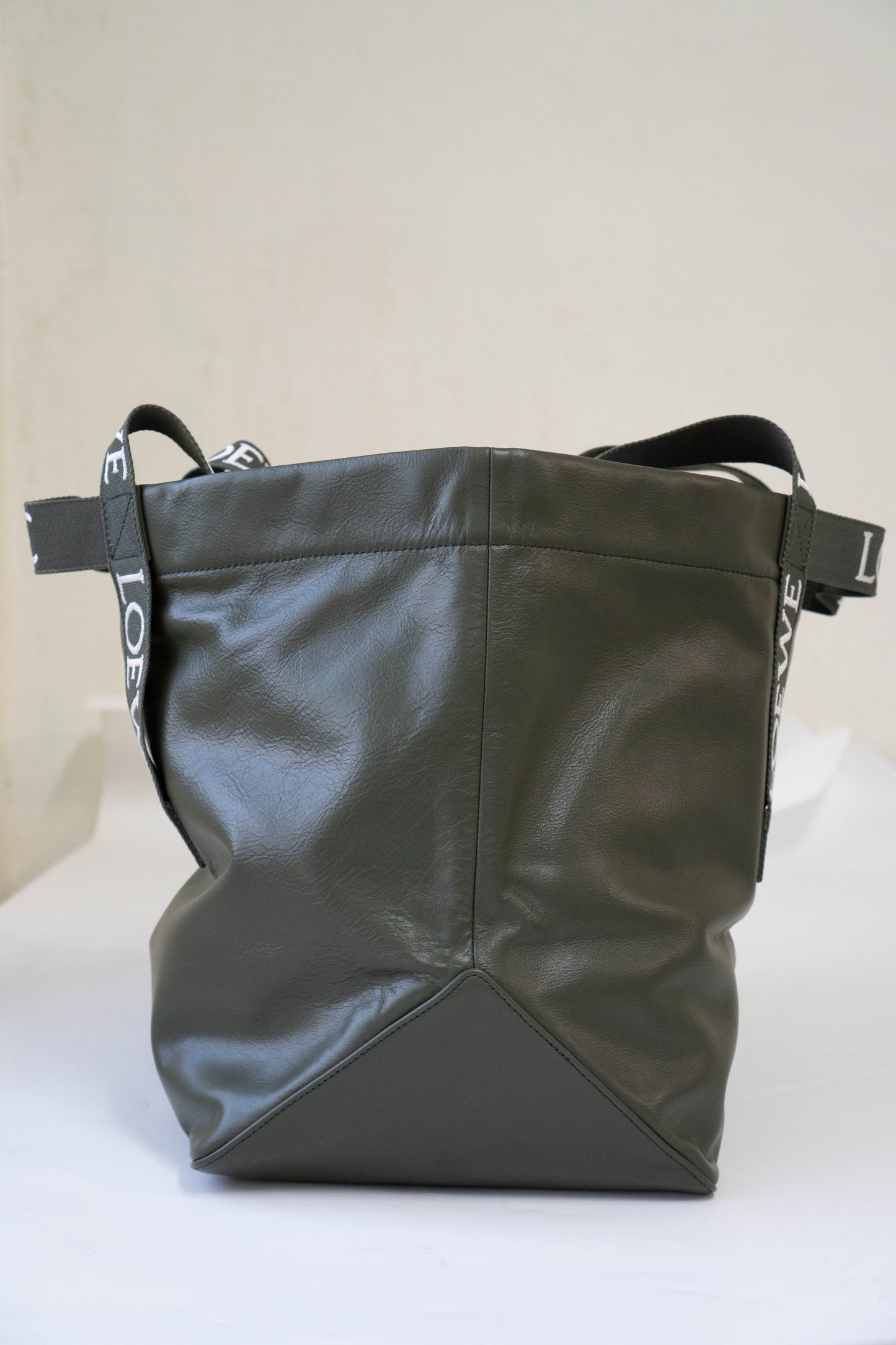Fold Shopper Tote in Green Paper Calfskin