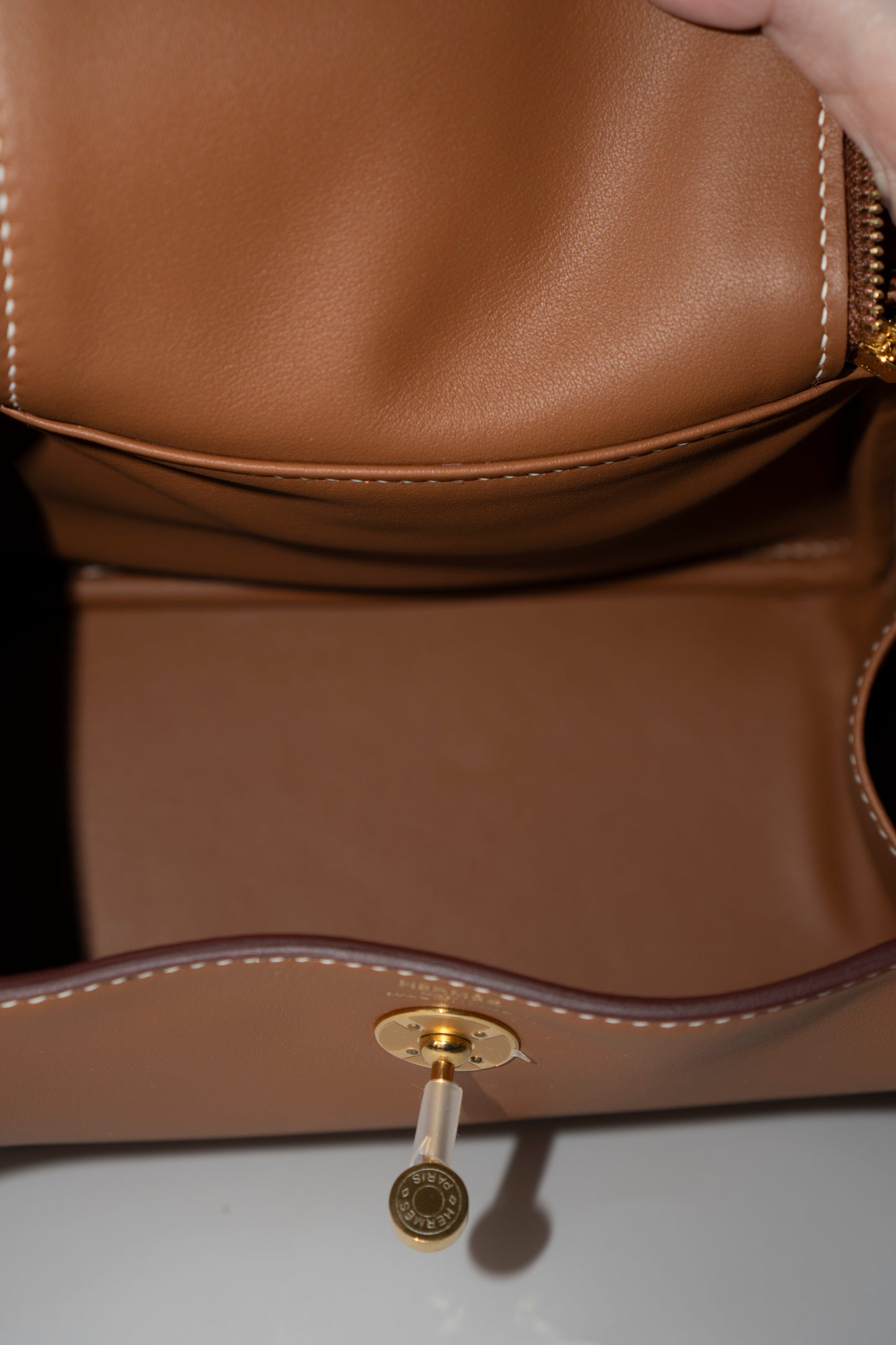 Mini Lindy in Gold Swift Leather with Gold Hardware