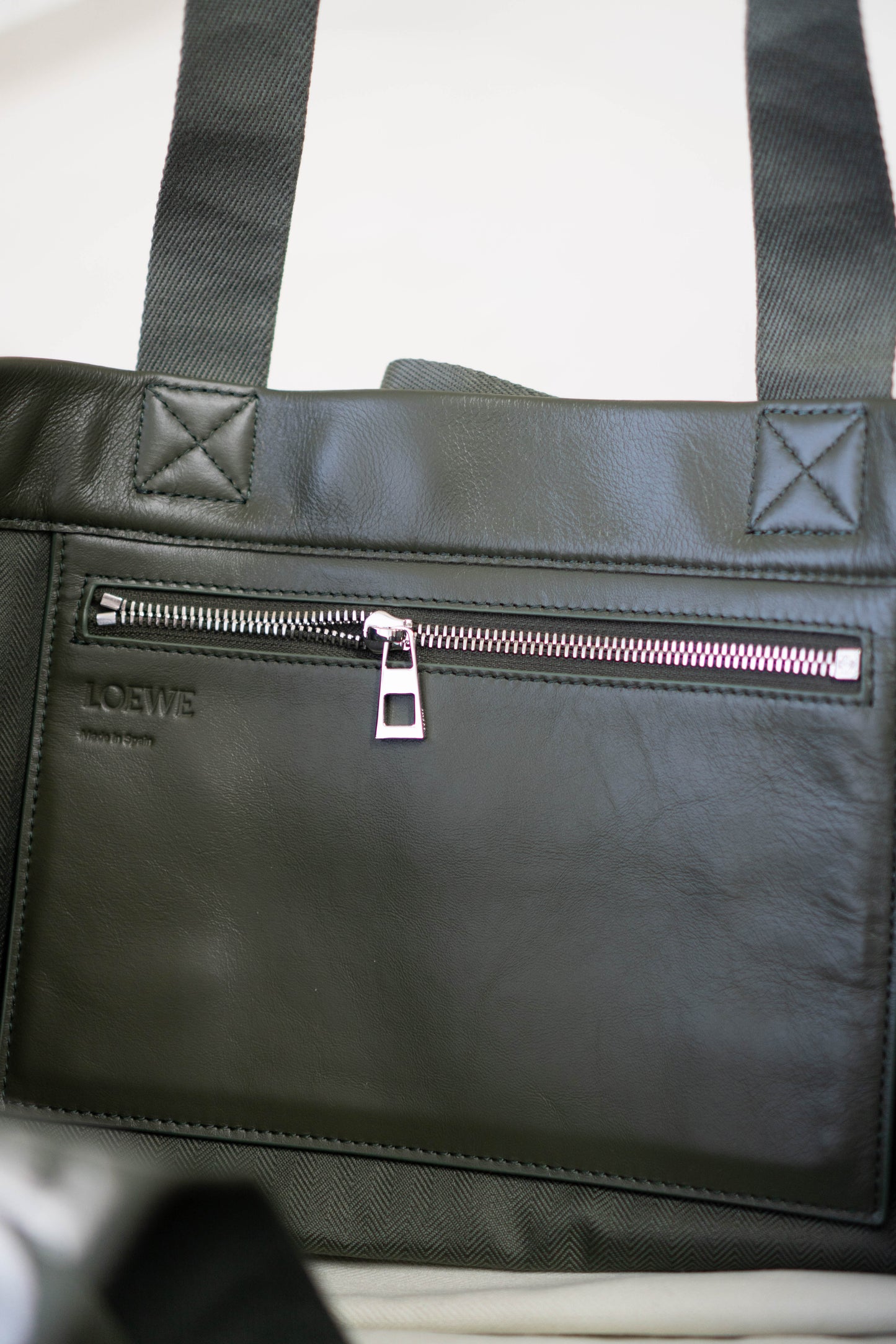 Fold Shopper Tote in Green Paper Calfskin