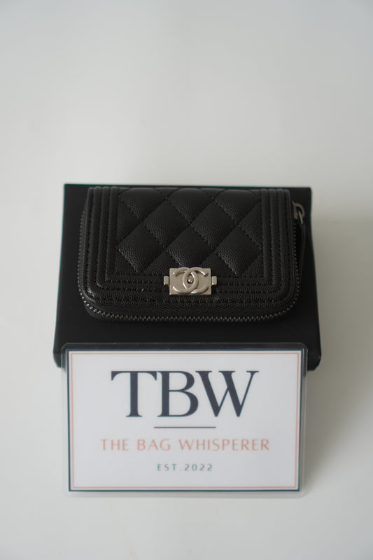 Boy Zip Coin Purse – Black Caviar Leather with Ruthenium Hardware