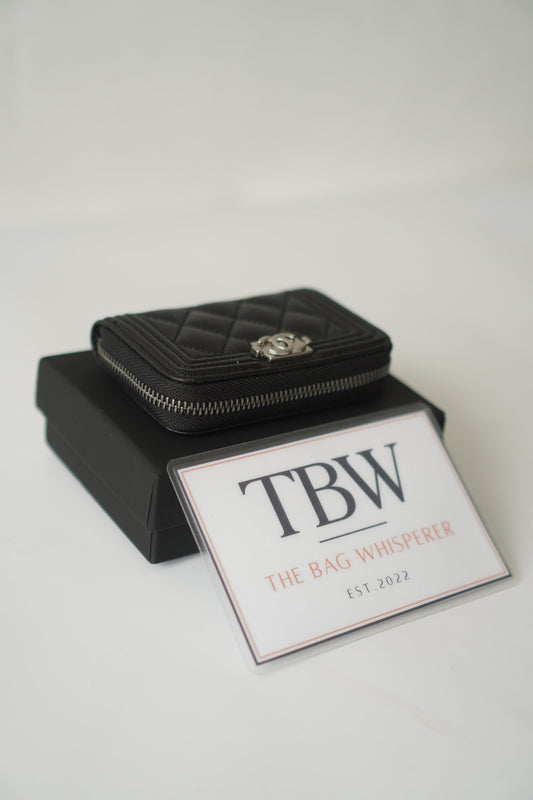 Boy Zip Coin Purse – Black Caviar Leather with Ruthenium Hardware