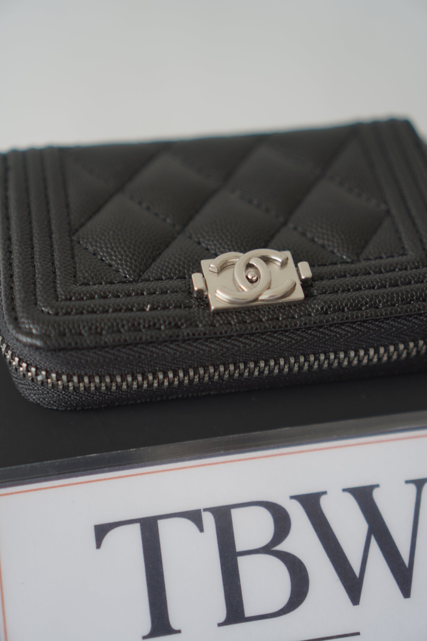 Boy Zip Coin Purse – Black Caviar Leather with Ruthenium Hardware