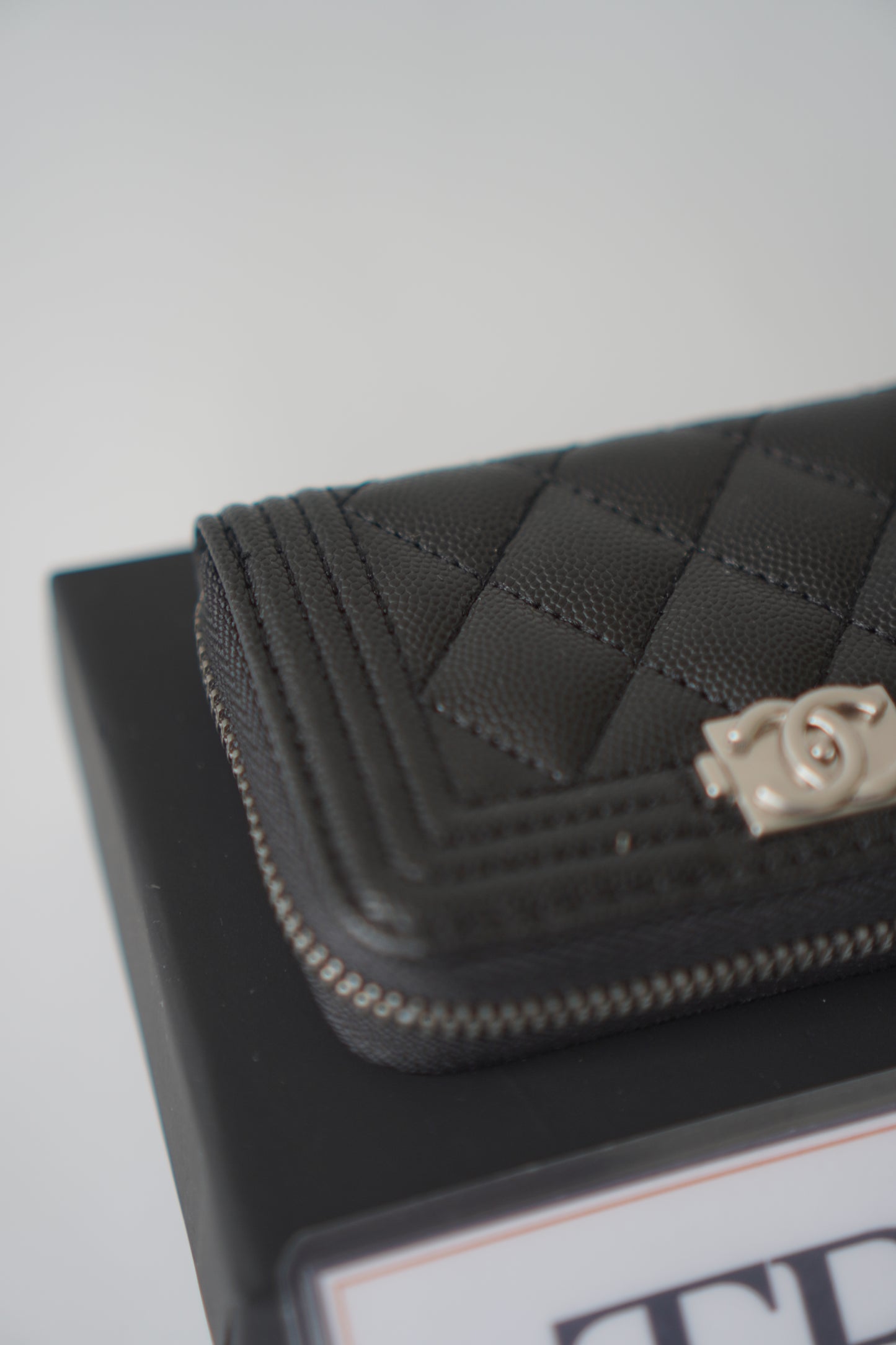 Boy Zip Coin Purse – Black Caviar Leather with Ruthenium Hardware