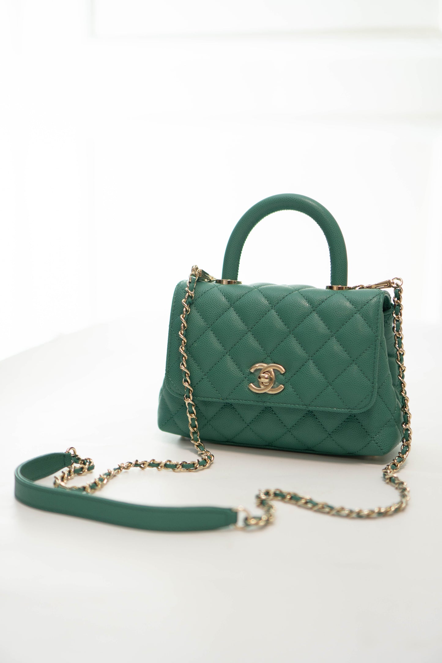Coco Handle Mini in Green Caviar leather with Silver Hardware