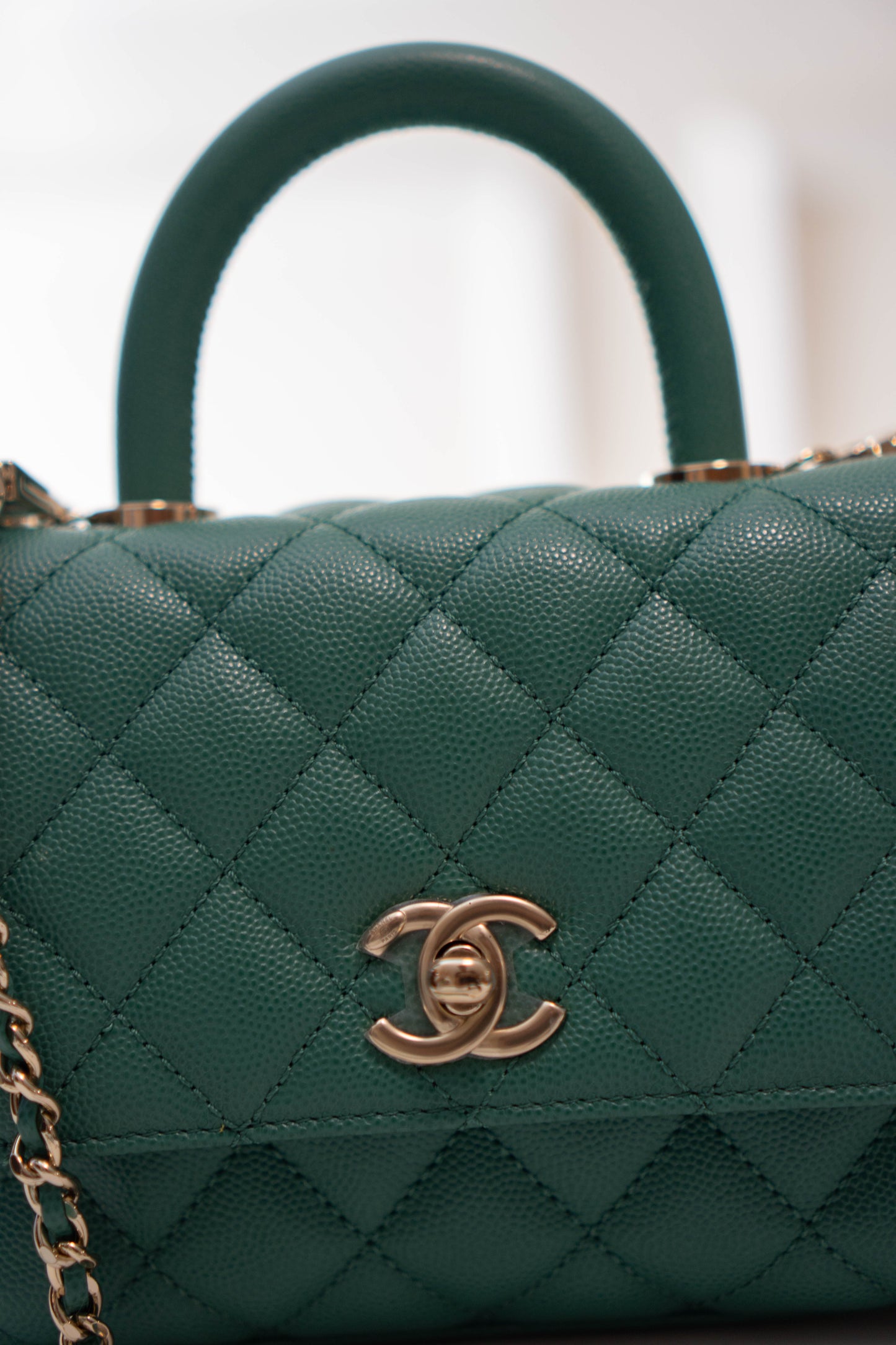 Coco Handle Mini in Green Caviar leather with Silver Hardware