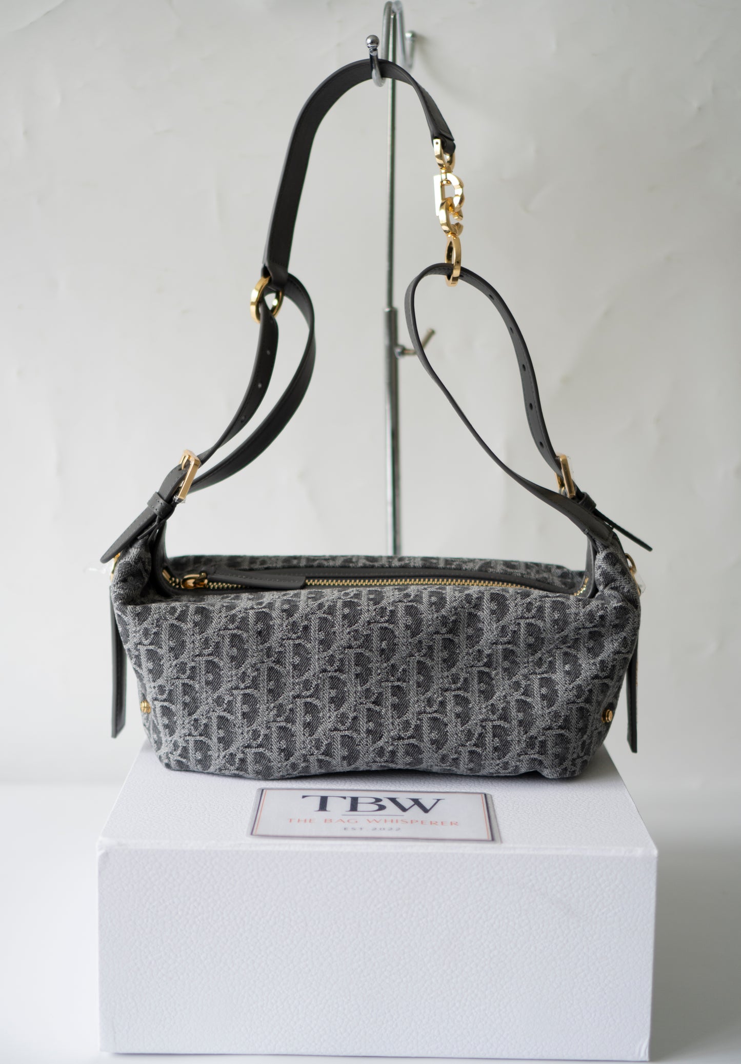 D-Journey Small Bag – Grey Oblique Denim with Gold Hardware