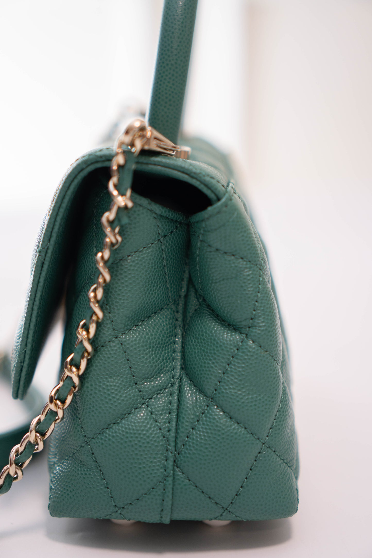 Coco Handle Mini in Green Caviar leather with Silver Hardware