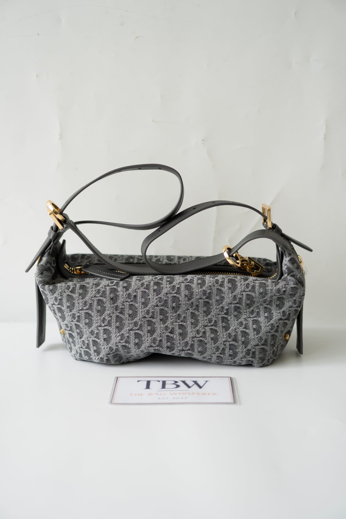 D-Journey Small Bag – Grey Oblique Denim with Gold Hardware