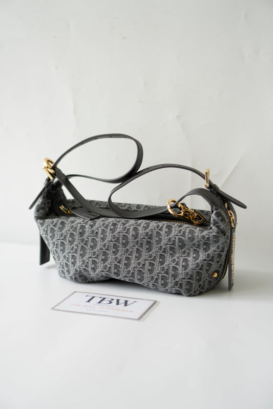 D-Journey Small Bag – Grey Oblique Denim with Gold Hardware