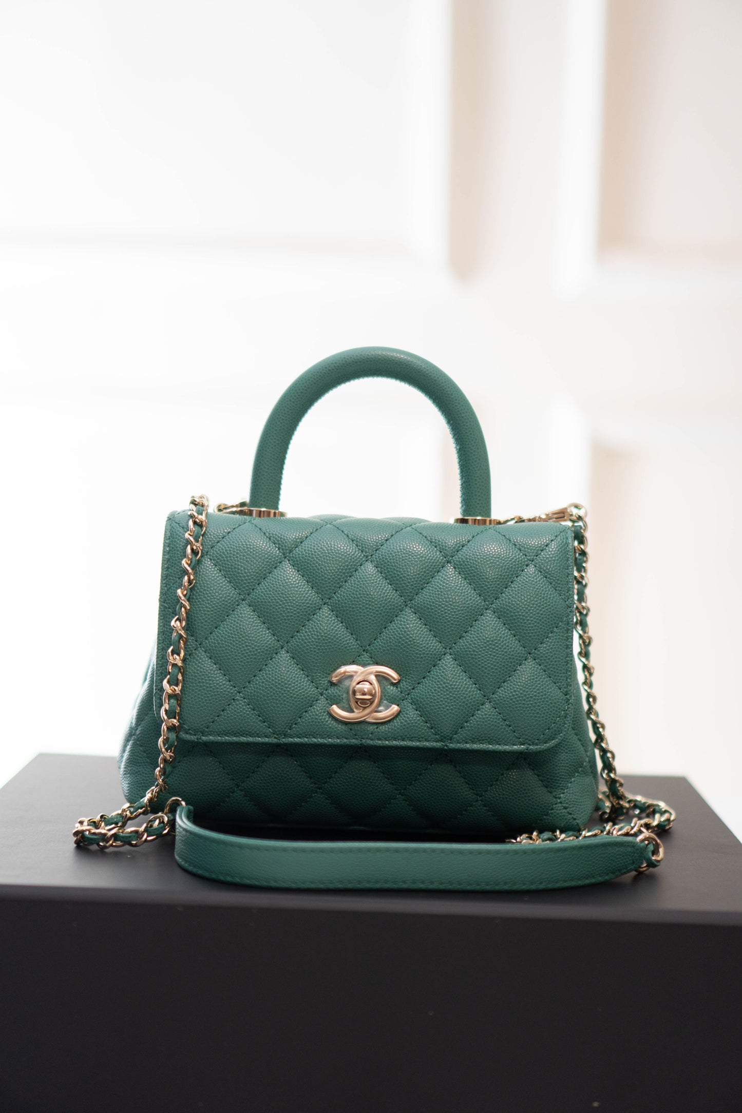 Coco Handle Mini in Green Caviar leather with Silver Hardware