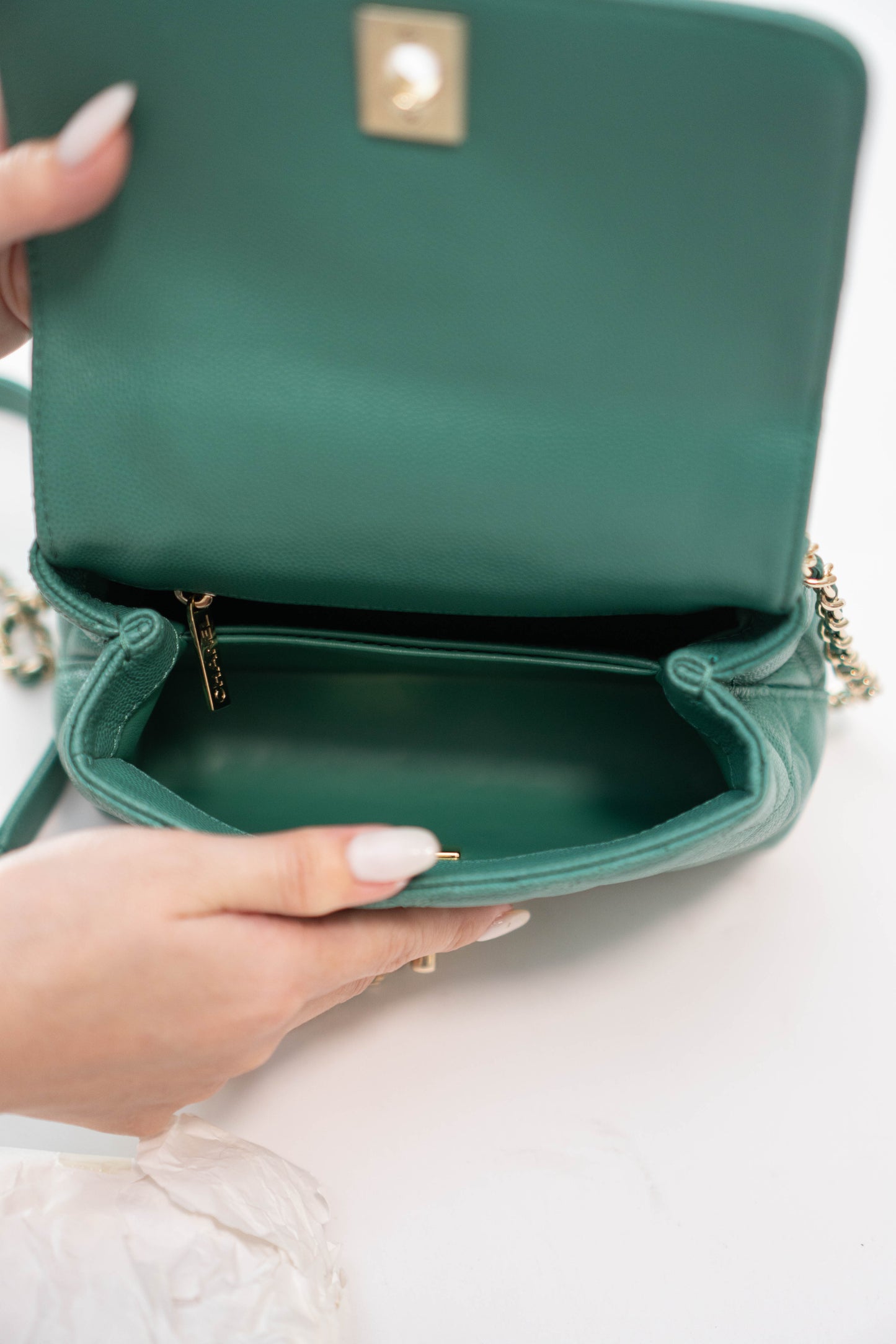 Coco Handle Mini in Green Caviar leather with Silver Hardware