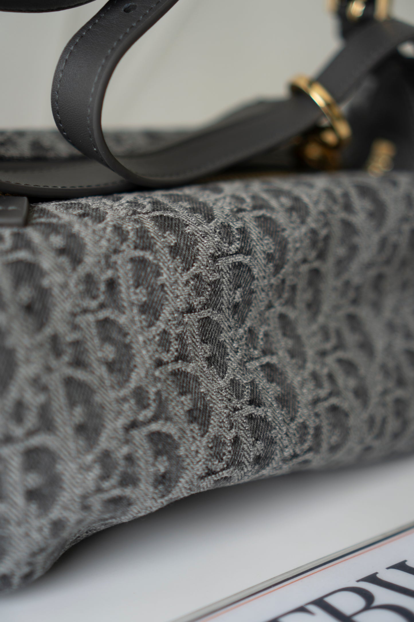 D-Journey Small Bag – Grey Oblique Denim with Gold Hardware