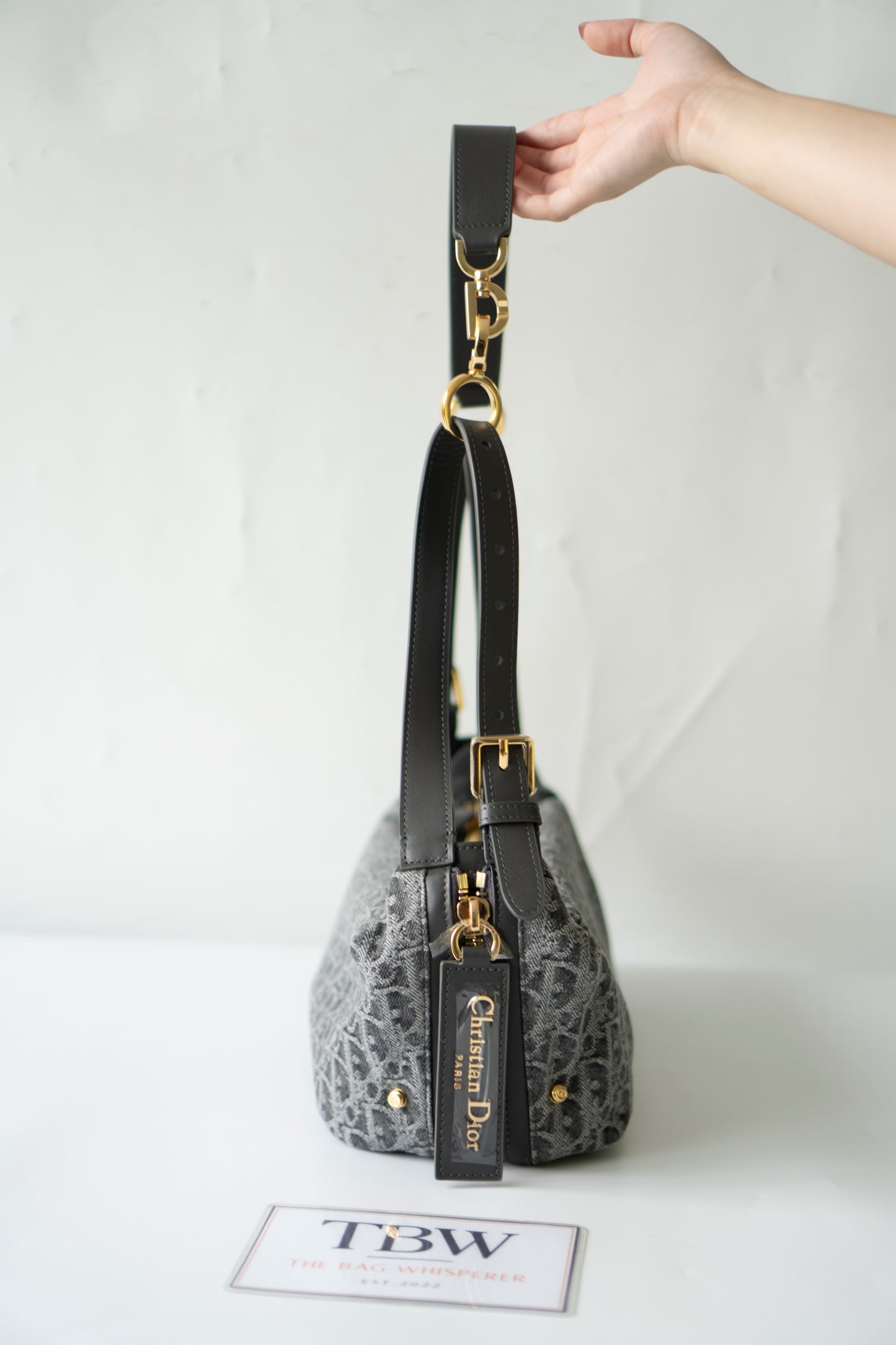 D-Journey Small Bag – Grey Oblique Denim with Gold Hardware