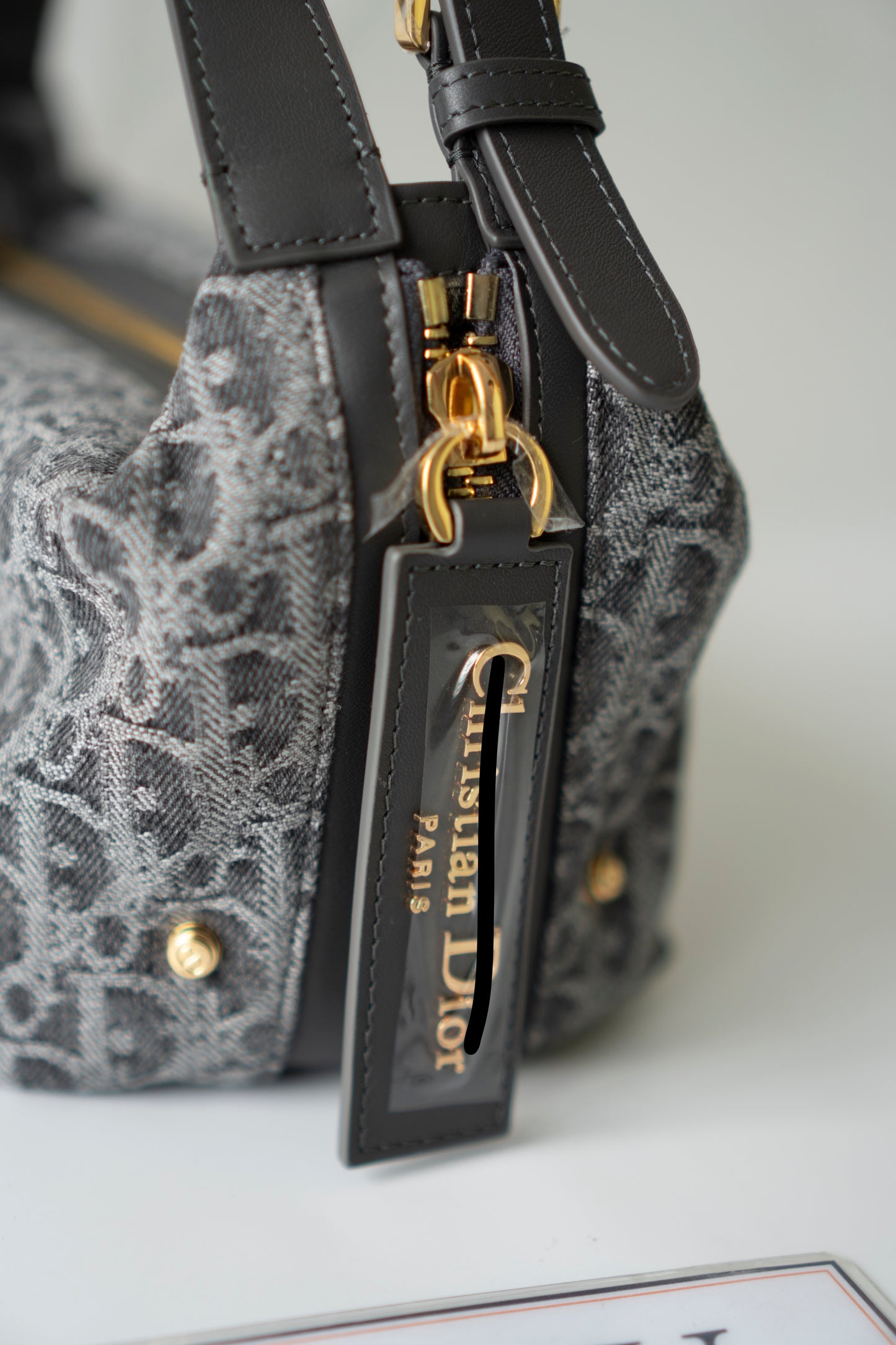 D-Journey Small Bag – Grey Oblique Denim with Gold Hardware