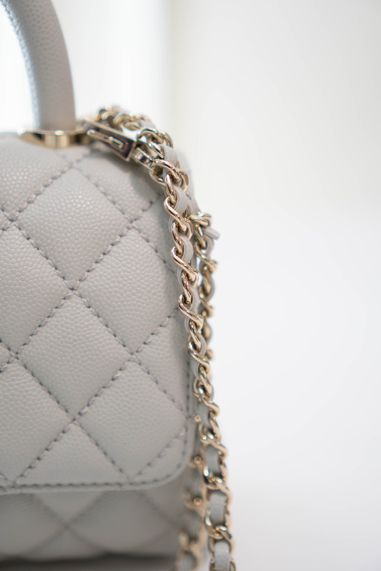 Coco Handle Mini in Light Gray Caviar Leather with Silver Hardware