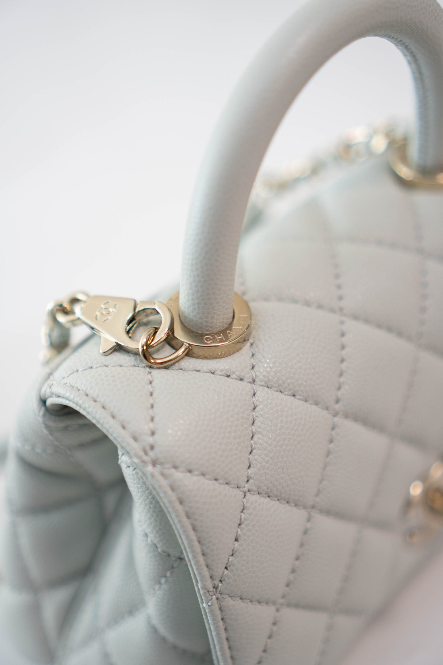 Coco Handle Mini in Light Gray Caviar Leather with Silver Hardware