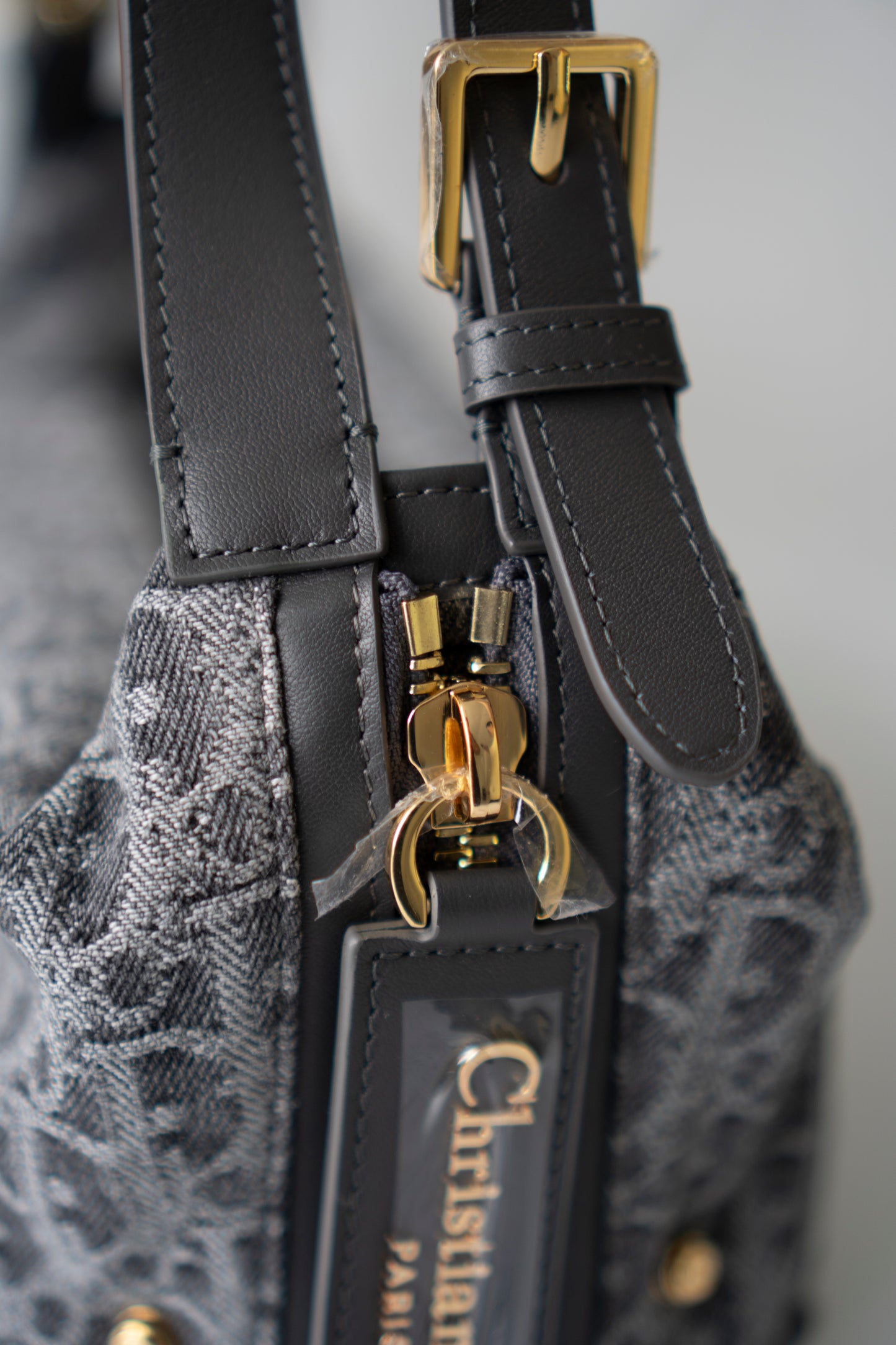 D-Journey Small Bag – Grey Oblique Denim with Gold Hardware
