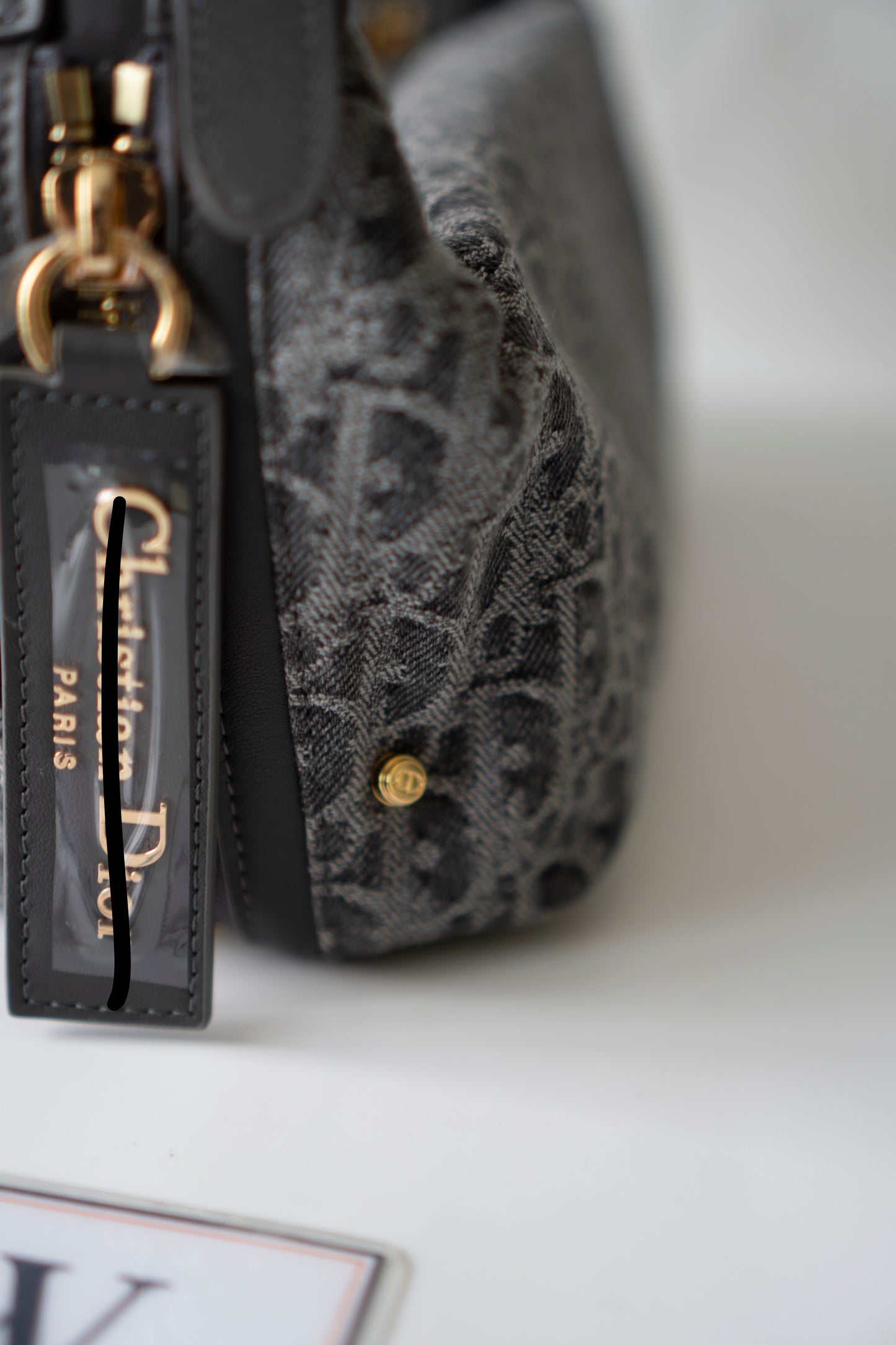 D-Journey Small Bag – Grey Oblique Denim with Gold Hardware