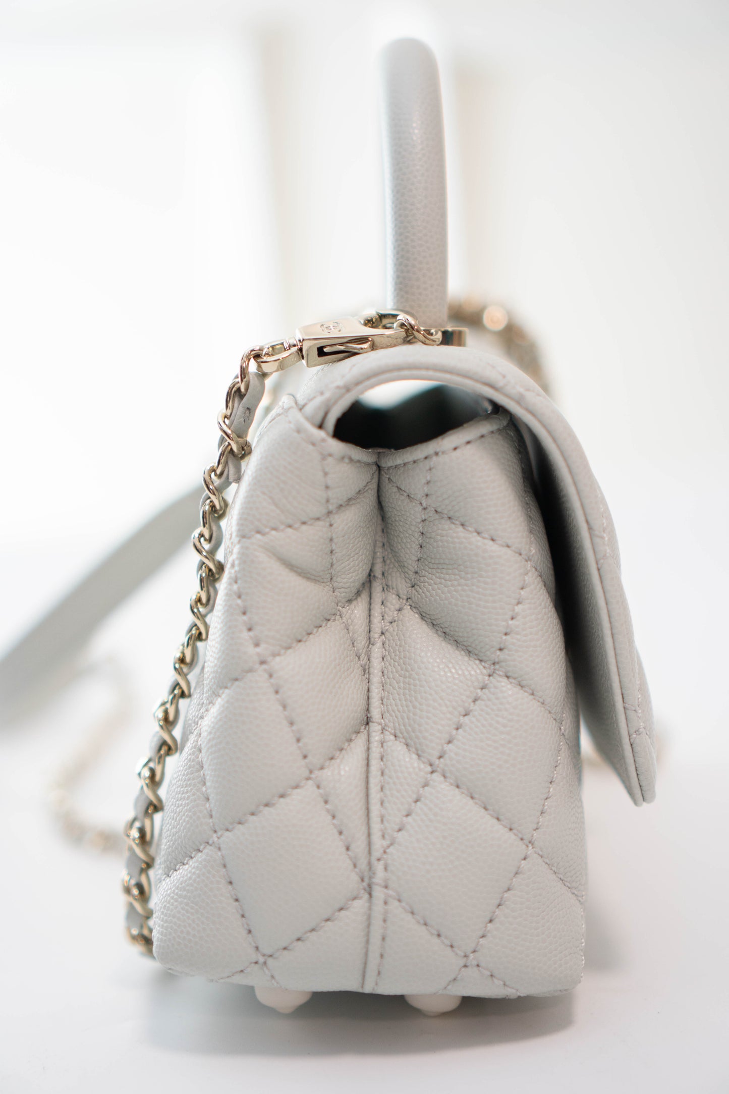 Coco Handle Mini in Light Gray Caviar Leather with Silver Hardware