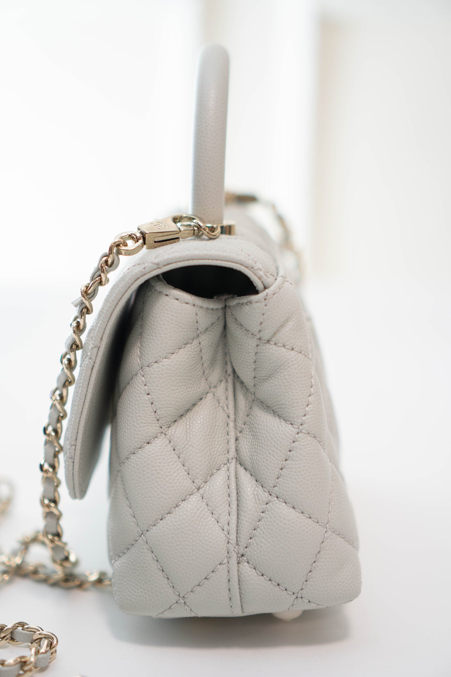 Coco Handle Mini in Light Gray Caviar Leather with Silver Hardware