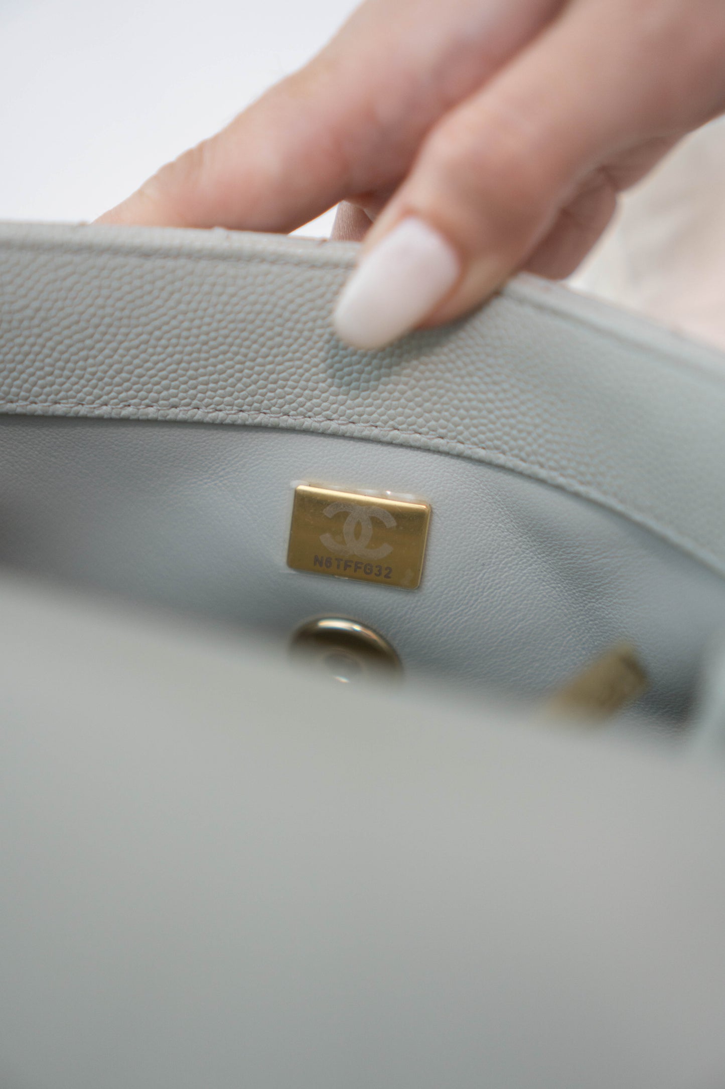 Coco Handle Mini in Light Gray Caviar Leather with Silver Hardware