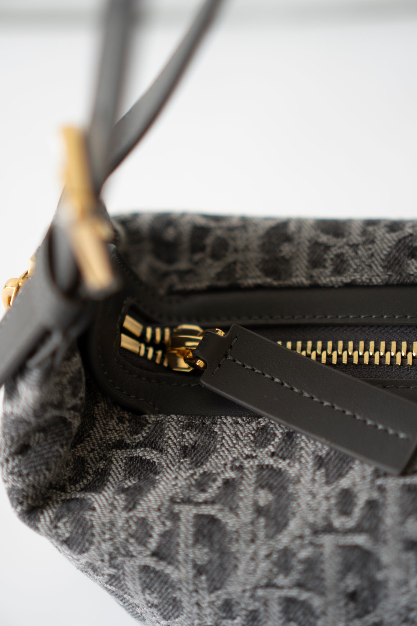 D-Journey Small Bag – Grey Oblique Denim with Gold Hardware