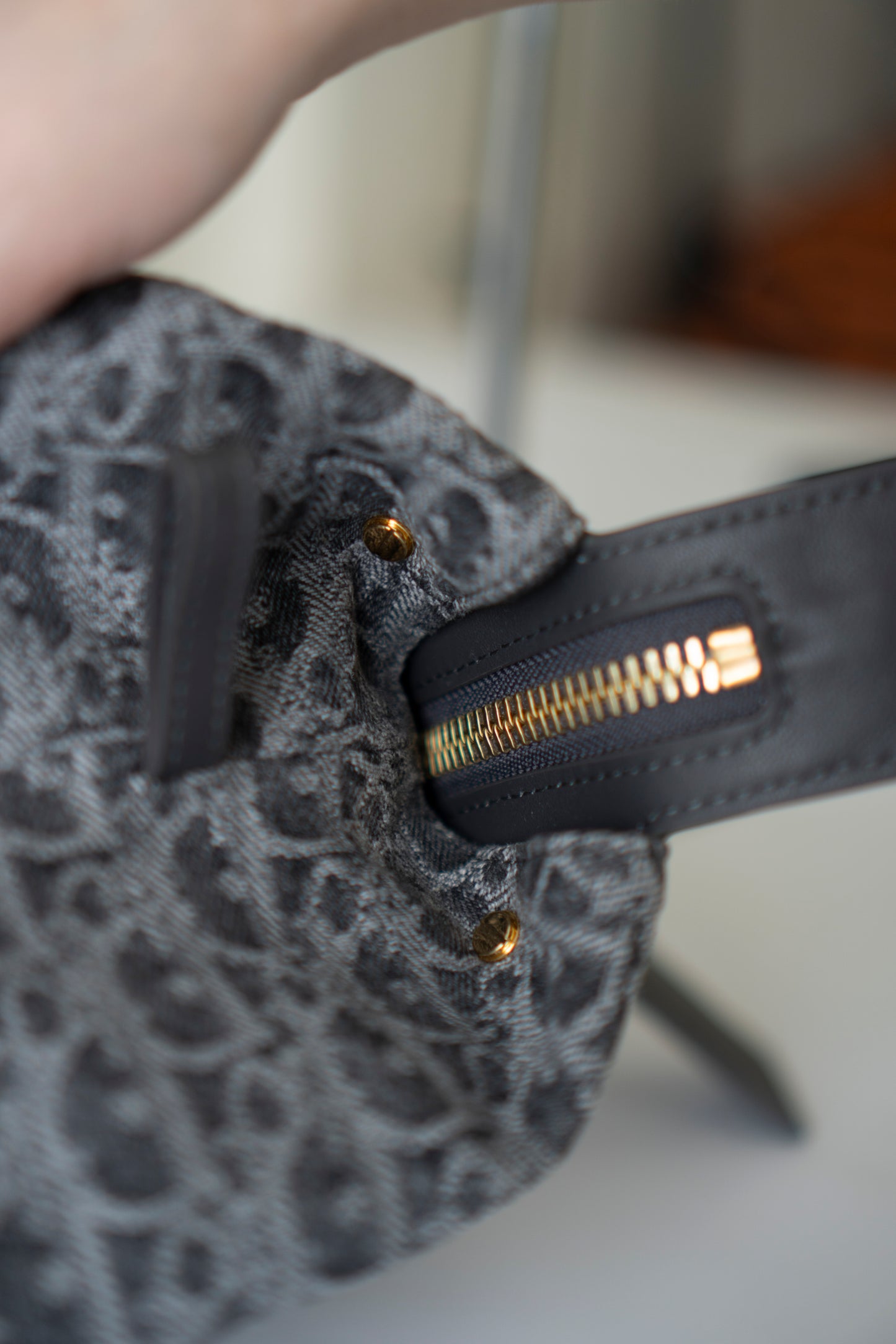 D-Journey Small Bag – Grey Oblique Denim with Gold Hardware