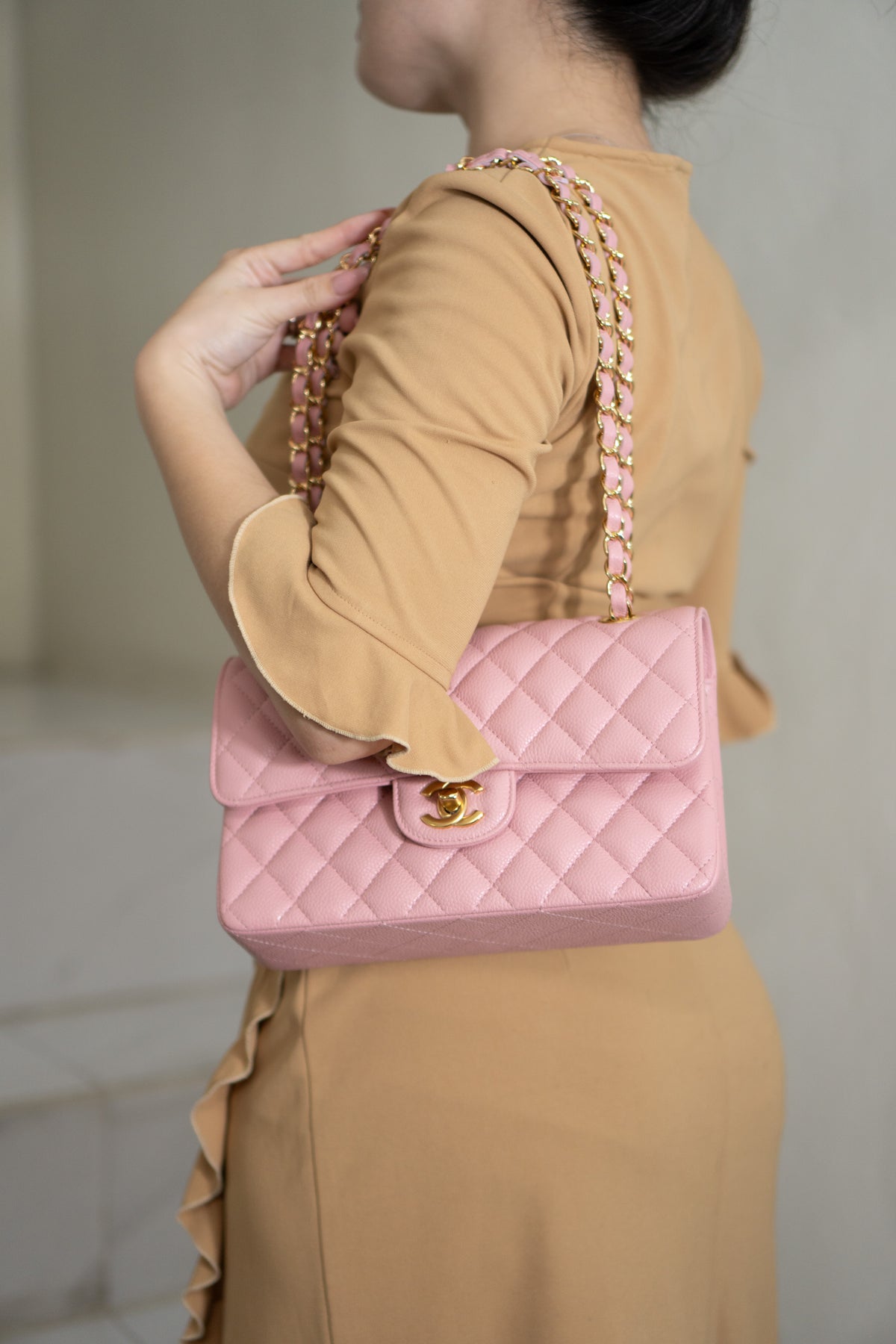 Classic Flap Bag – Light Pink Caviar Leather with Gold Hardware