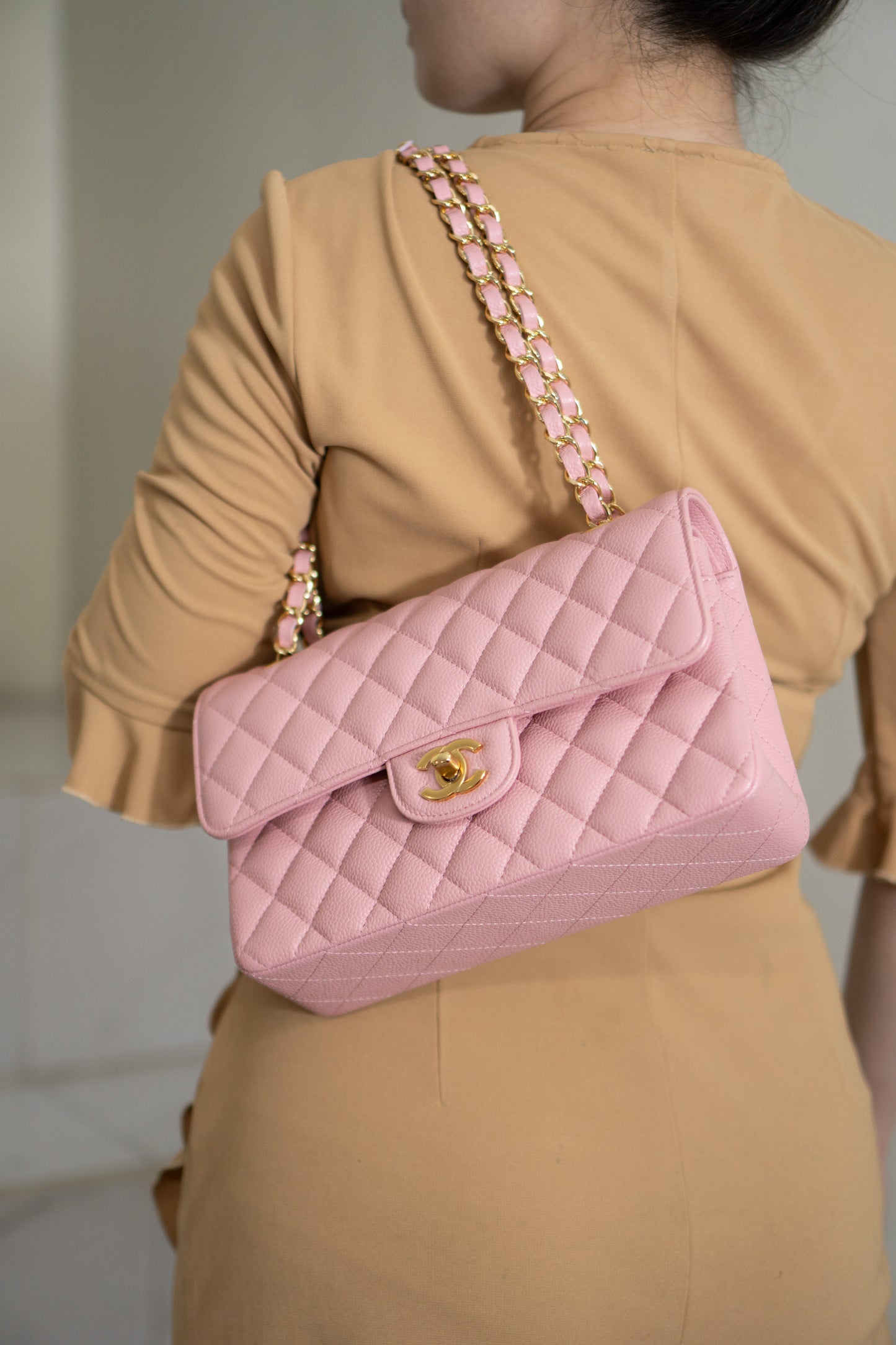 Classic Flap Bag – Light Pink Caviar Leather with Gold Hardware