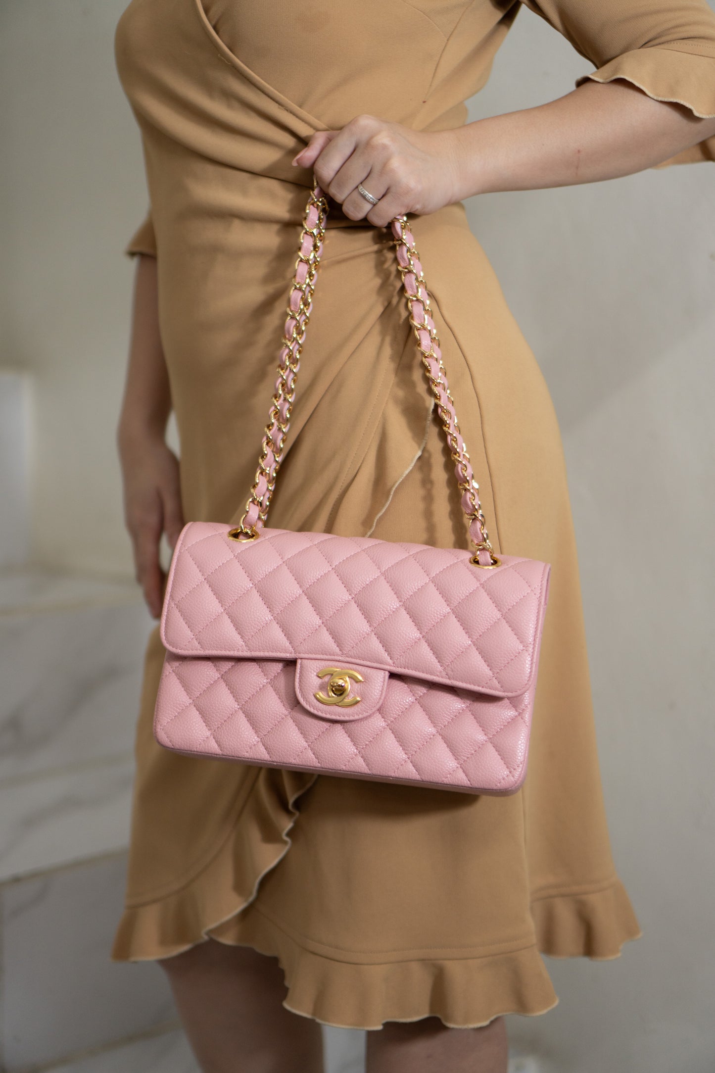 Classic Flap Bag – Light Pink Caviar Leather with Gold Hardware
