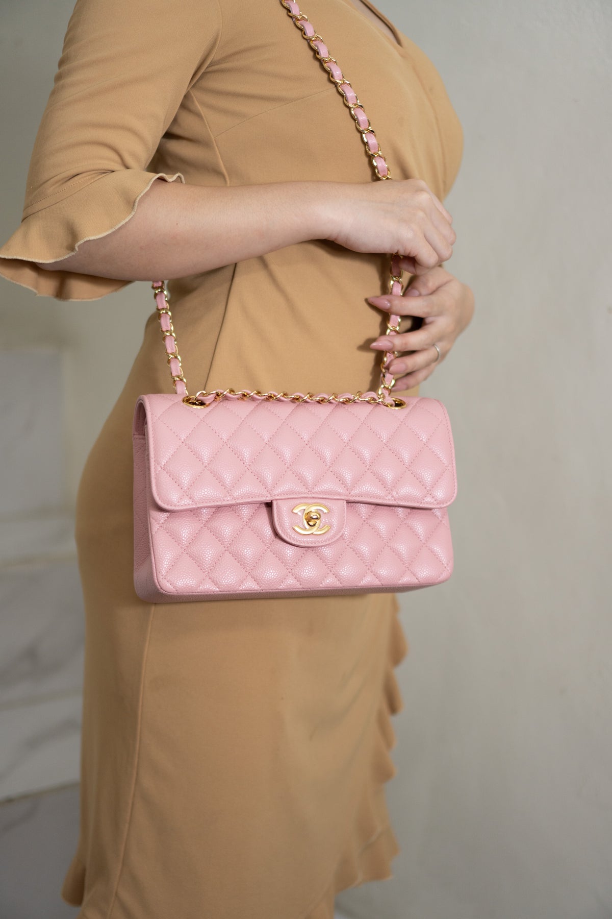 Classic Flap Bag – Light Pink Caviar Leather with Gold Hardware