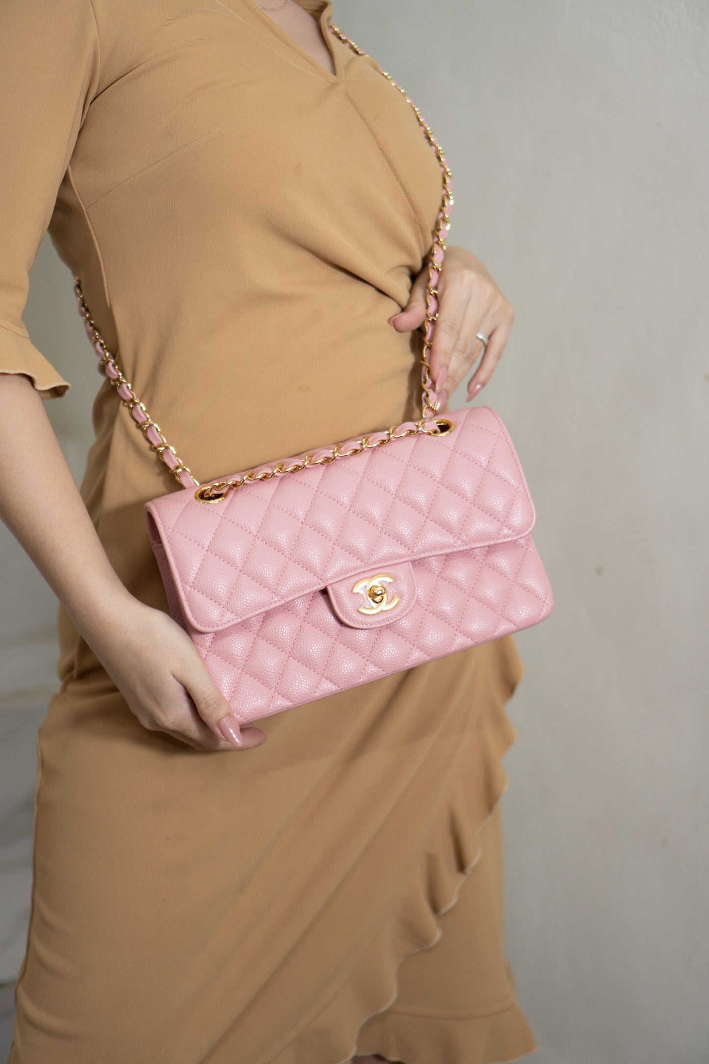 Classic Flap Bag – Light Pink Caviar Leather with Gold Hardware
