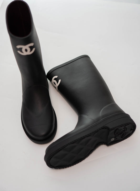 Rain Boots in Black Rubber