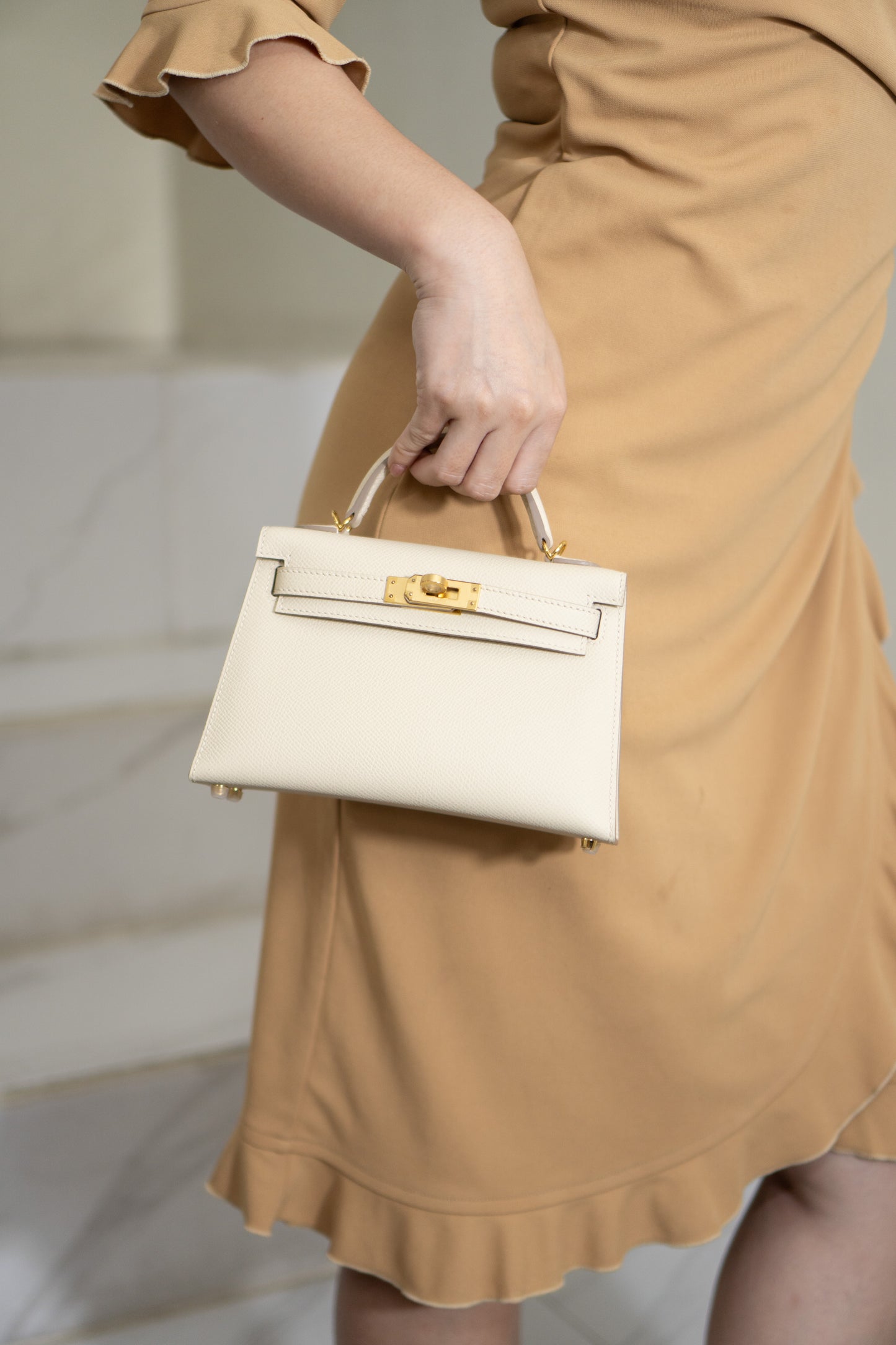 Mini Kelly II Top Handle Bag – Craie Epsom Leather with Gold Hardware