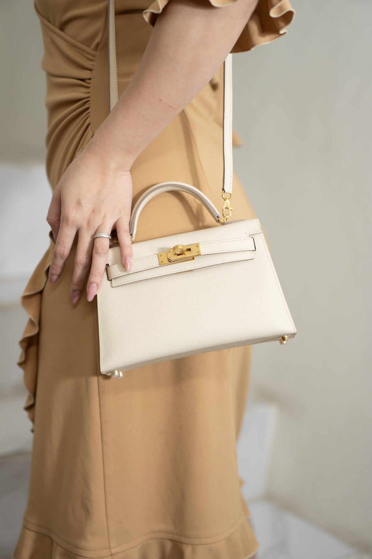Mini Kelly II Top Handle Bag – Craie Epsom Leather with Gold Hardware