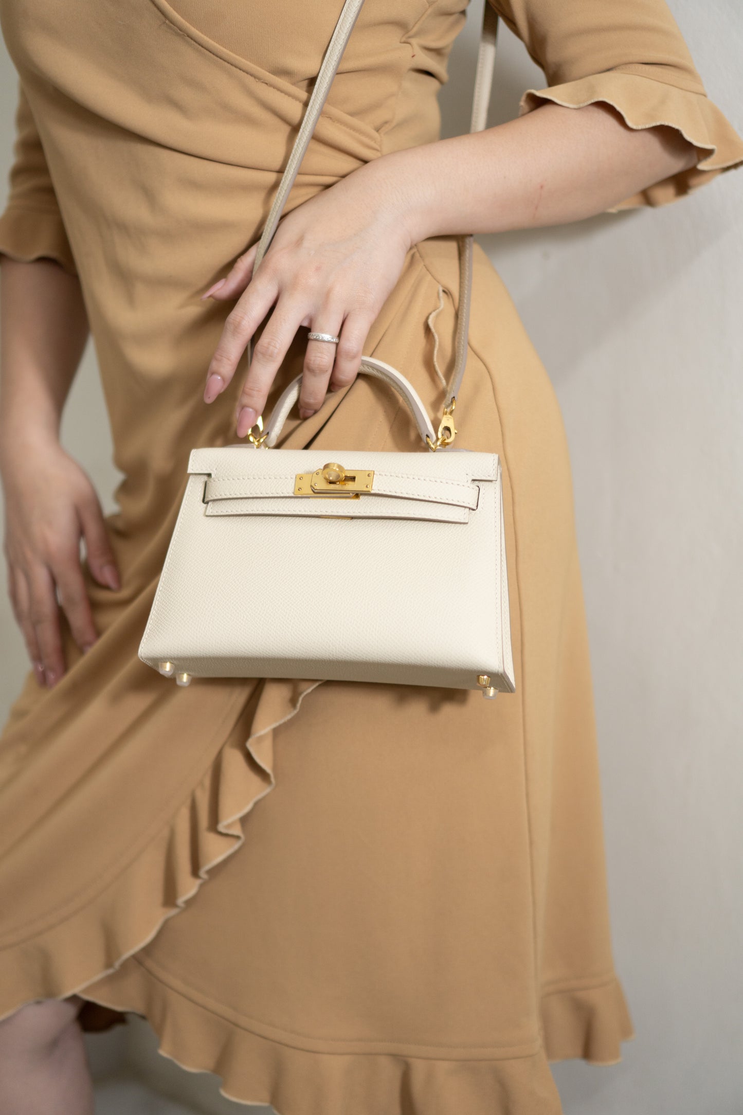 Mini Kelly II Top Handle Bag – Craie Epsom Leather with Gold Hardware