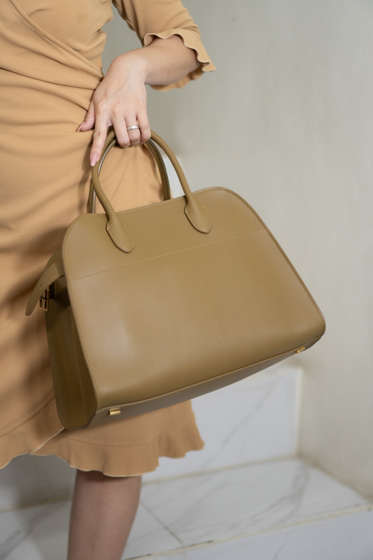 Margaux 12 Bag – Dark Beige Smooth Calfskin Leather with Gold Hardware