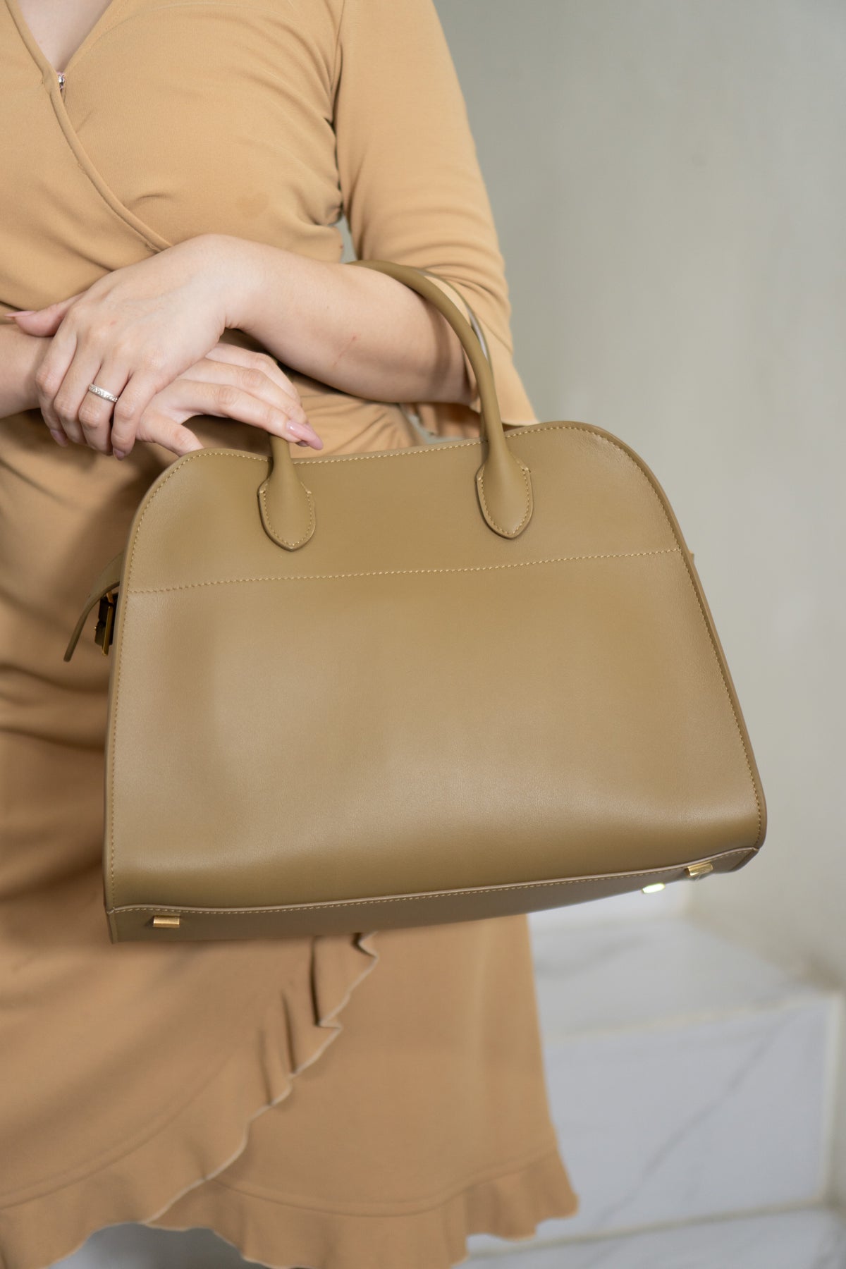 Margaux 12 Bag – Dark Beige Smooth Calfskin Leather with Gold Hardware