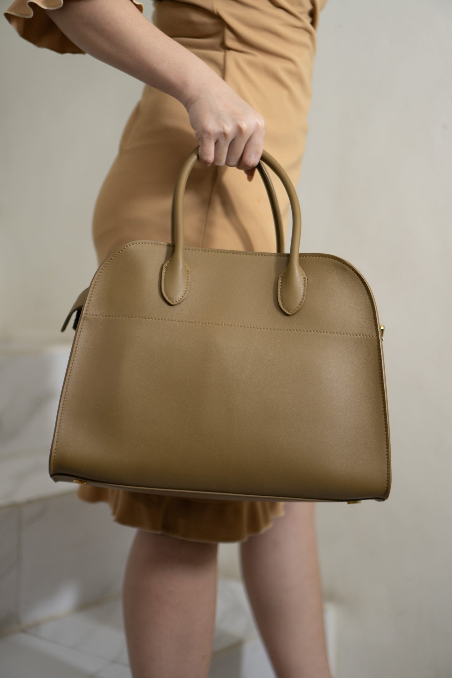 Margaux 12 Bag – Dark Beige Smooth Calfskin Leather with Gold Hardware